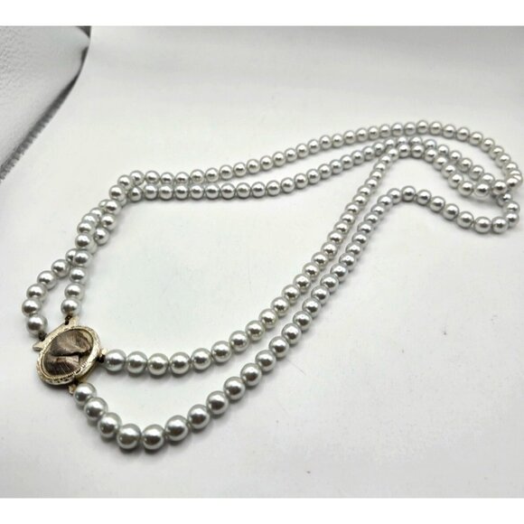 Vintage marked Japan silver fuax pearls double strand 24 inches - Picture 1 of 8